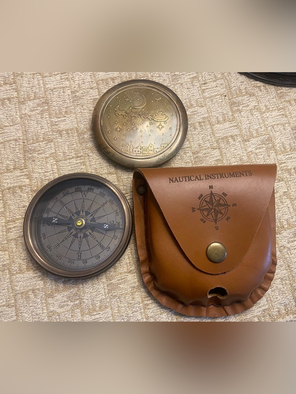Nautical Instruments Men's Brass Compass and Leather Pouch - Santa